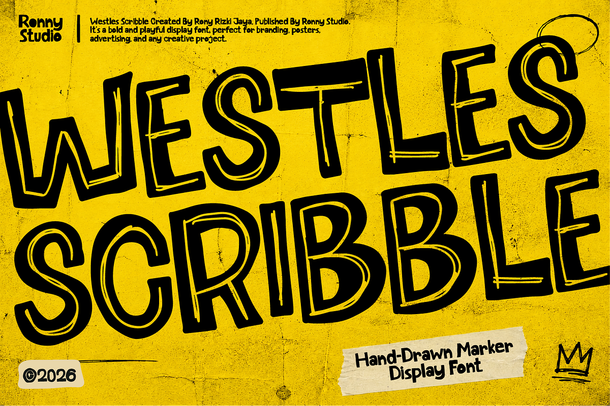 Westles Scribble Hand Drawn Font, a Handwritten Font by Ronny Studio (Photo 1 of 9)