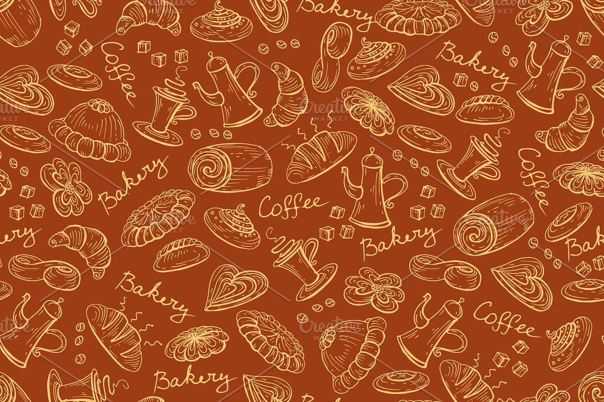 Pattern with bread bakery products