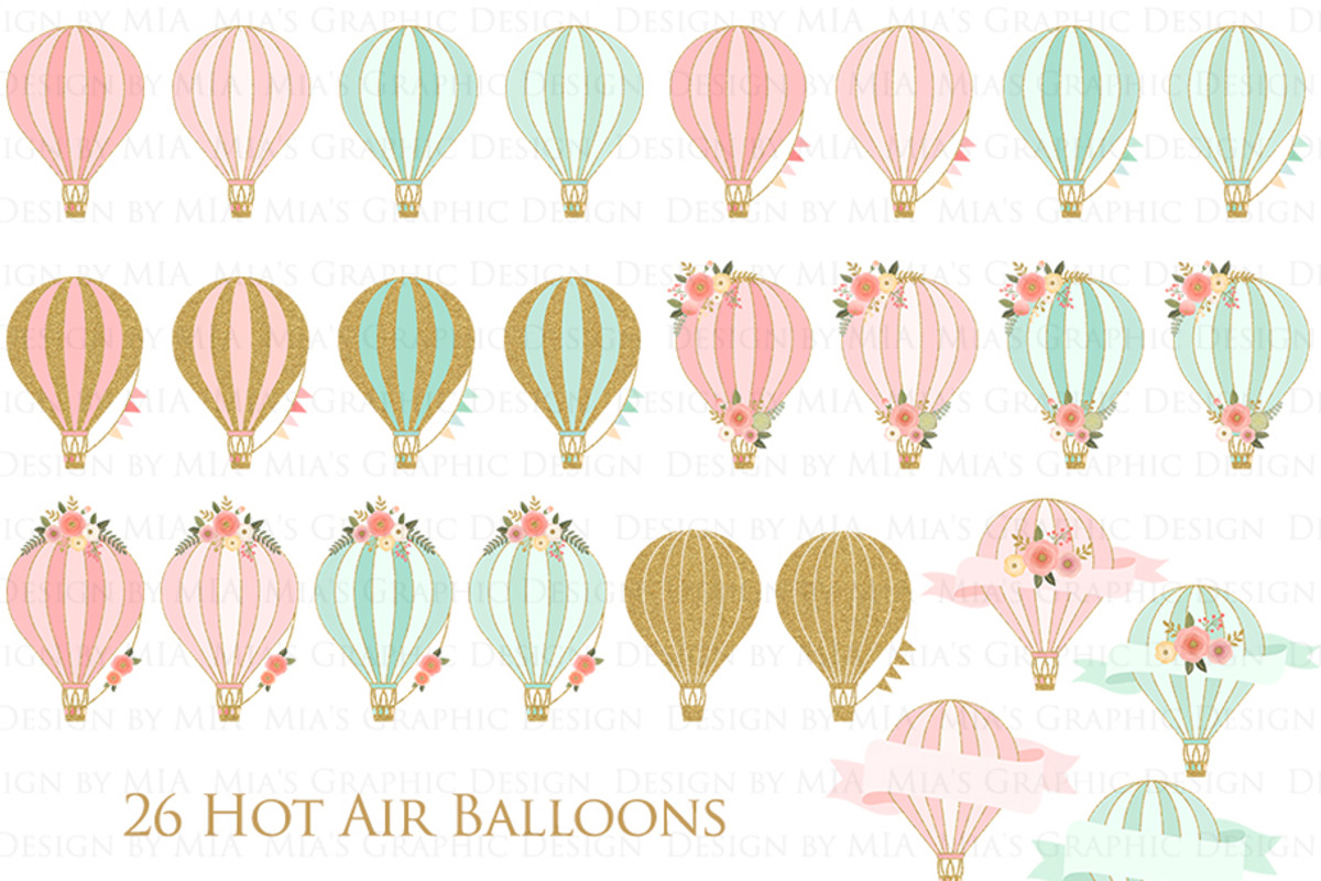 Hot Air Balloon Glitter Gold Set, a Texture Illustration by Mia's Graphic Design (Photo 4 of 9)