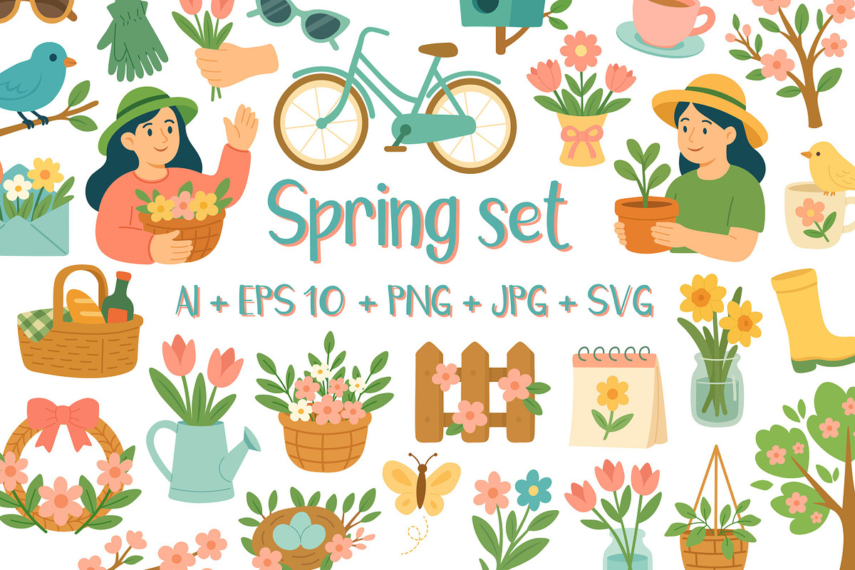 Spring Doodle Set, a Seasonal Illustration by ananastya (Photo 1 of 5)