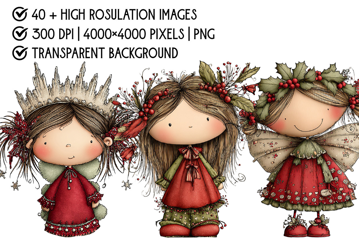 Whimsical Christmas Fairy Clipart, an Illustration by Pixels.Craft (Photo 4 of 6)