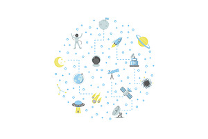 Cartoon Cosmos Concept Set. Vector