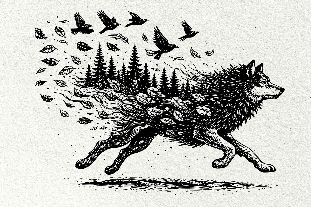 Wolf Wildlife Engraving Graphics, an Animal Illustration by DENIDigitalArtSudio (Photo 3 of 12)