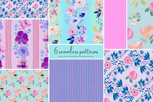 romantic seamless pattern set
