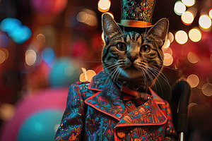 A portrait of a cat dressed in elabo, a Photo by LOGOCREATIVE