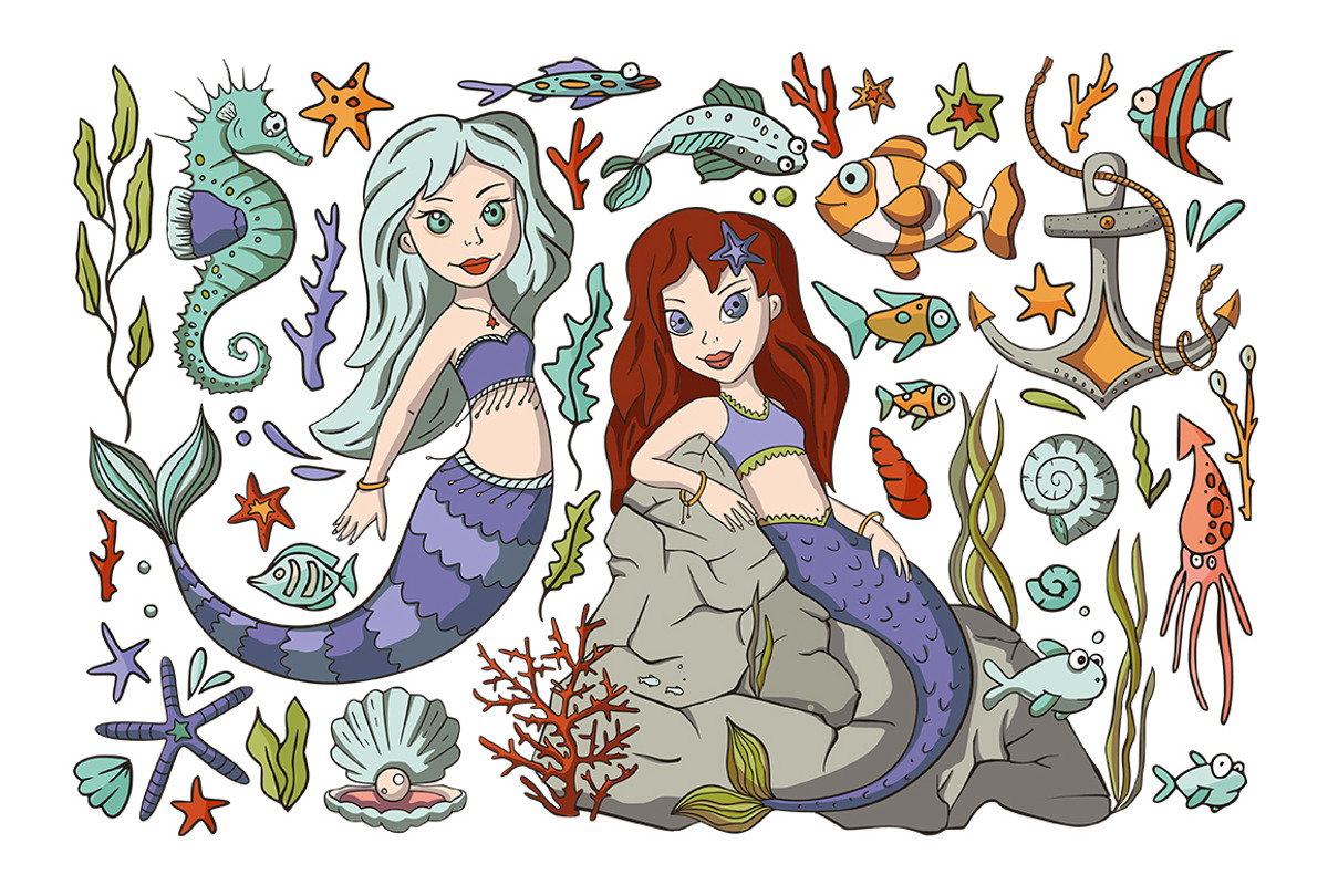 Mini Mermaid. Big Graphic Pack., a Seasonal Illustration by Red Ink (Photo 5 of 10)