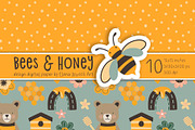 Bees, Honey Cartoon Digital Paper, a Pattern Graphic by Elena Dorosh (Thumbnail 5 of 6)