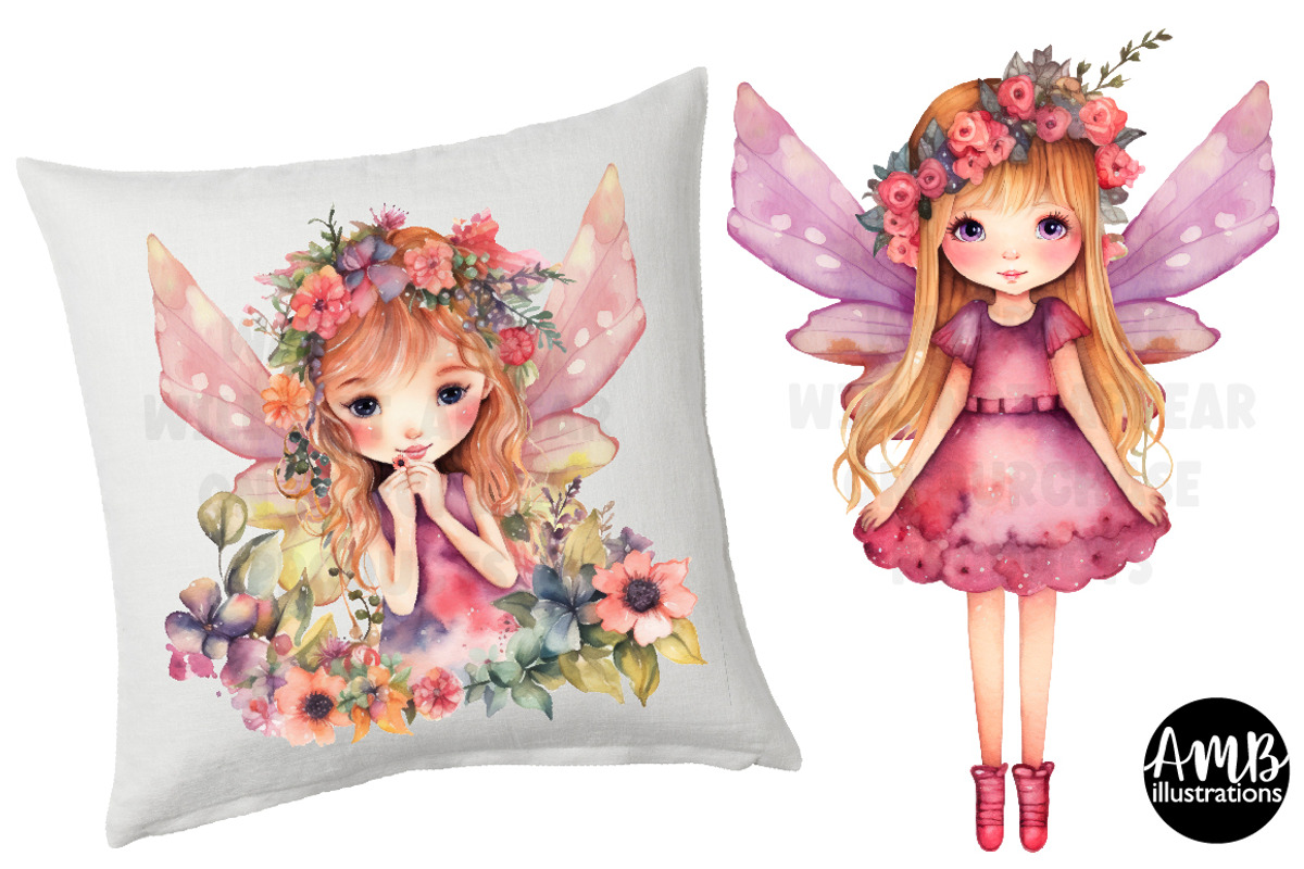 Floral Fairies watercolor clipart, a Decorative Illustration by AMBillustrations (Photo 4 of 5)