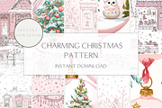 Pink Charming Christmas pattern, a Pattern Graphic by Sian Elizabeth Designs (Thumbnail 1 of 7)