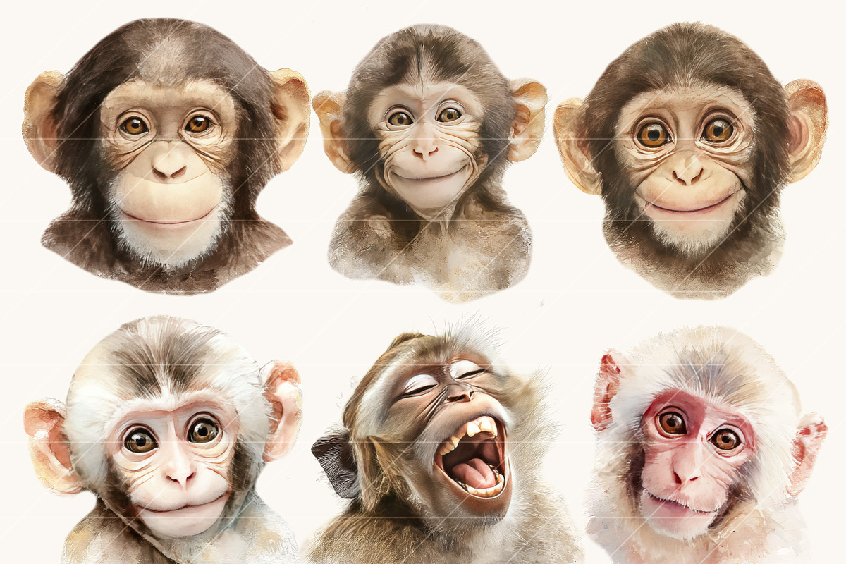 Funny Monkey Faces Clipart Set, an Animal Illustration by Design Scotch (Photo 5 of 8)
