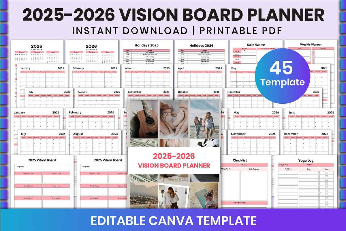 2025-2026 Vision Board Planner Canva, a Stationery Template by Shumaya (Photo 1 of 5)