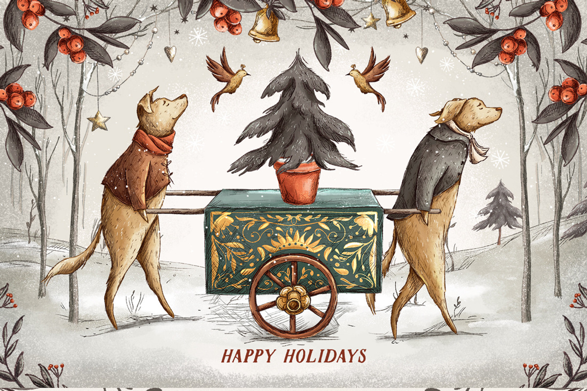 Vintage Holidays • Christmas Dogs, an Illustration by Yeticrab (Photo 1 of 13)