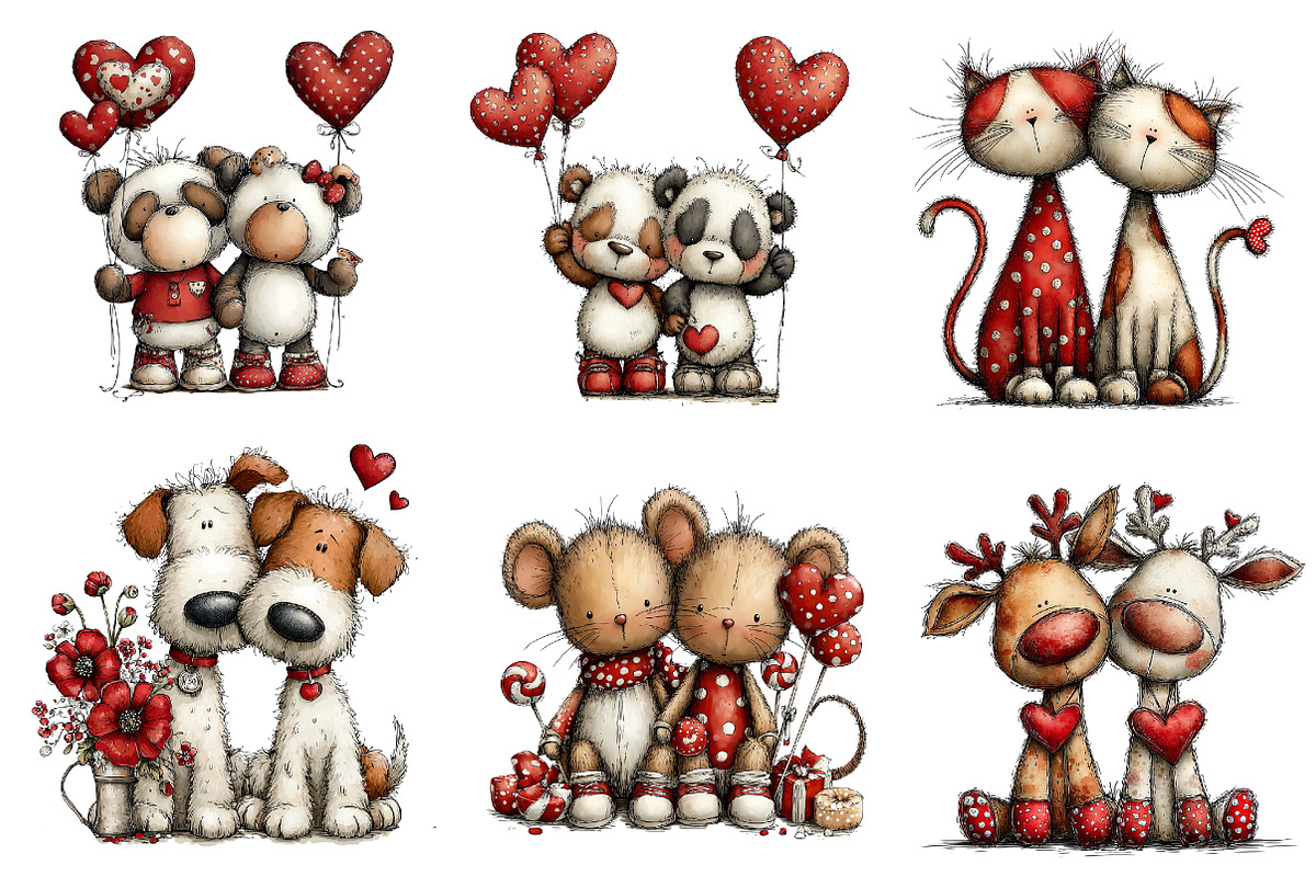 whimsical valentine animals clipart, an Illustration by CreationArt (Photo 3 of 5)