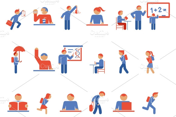 Children In School Flat Icons