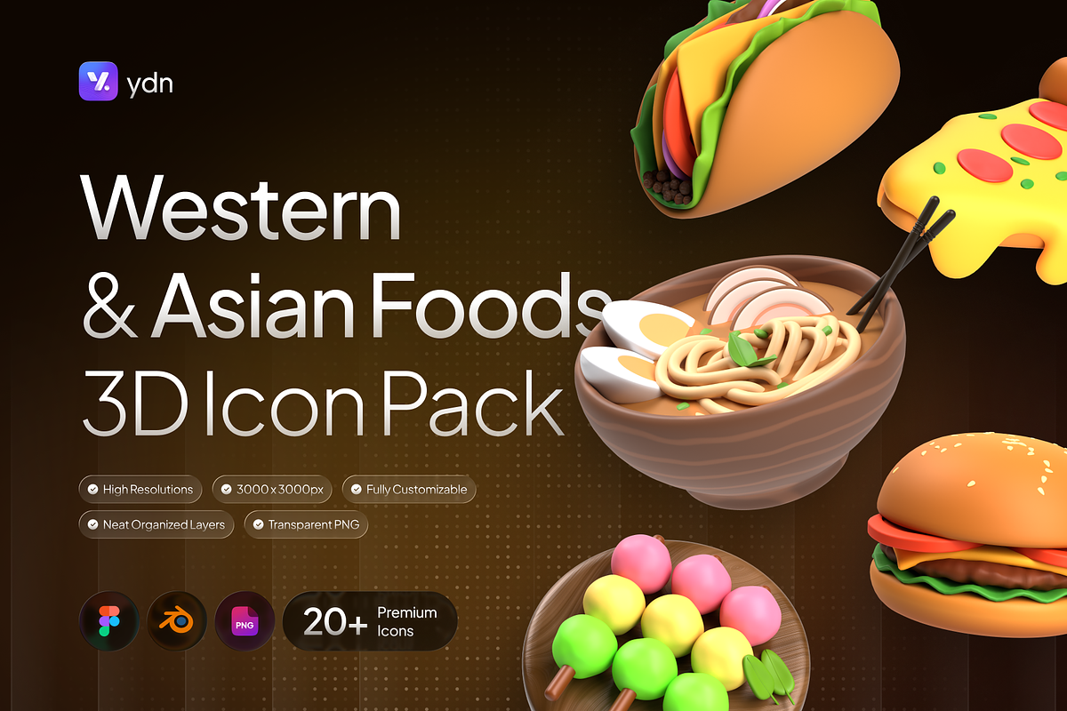 Western & Asian Foods 3D Icon Pack, a Food & Drink 3D Model by Rafiq | YDN (Photo 1 of 6)