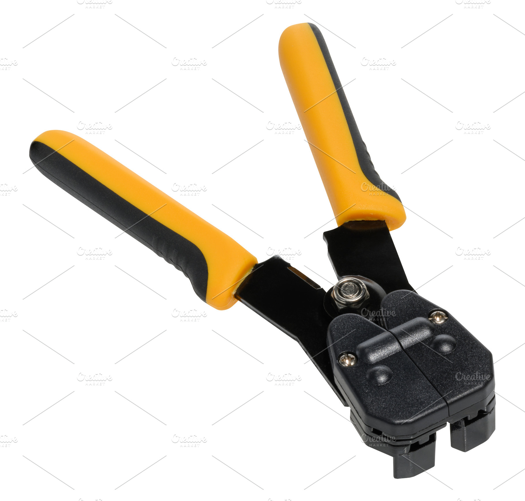 Close up of hand held wire stripper tool with yellow and black h, a Technology Photo by ndanko