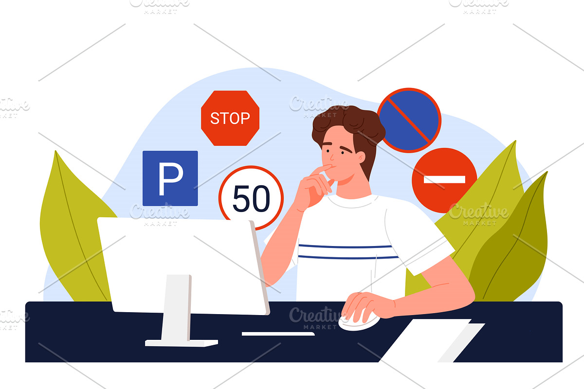Online Driving Education and Road, an Education Illustration by Flashvector