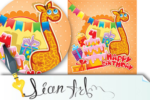 Baby Birthday Card With Girafe