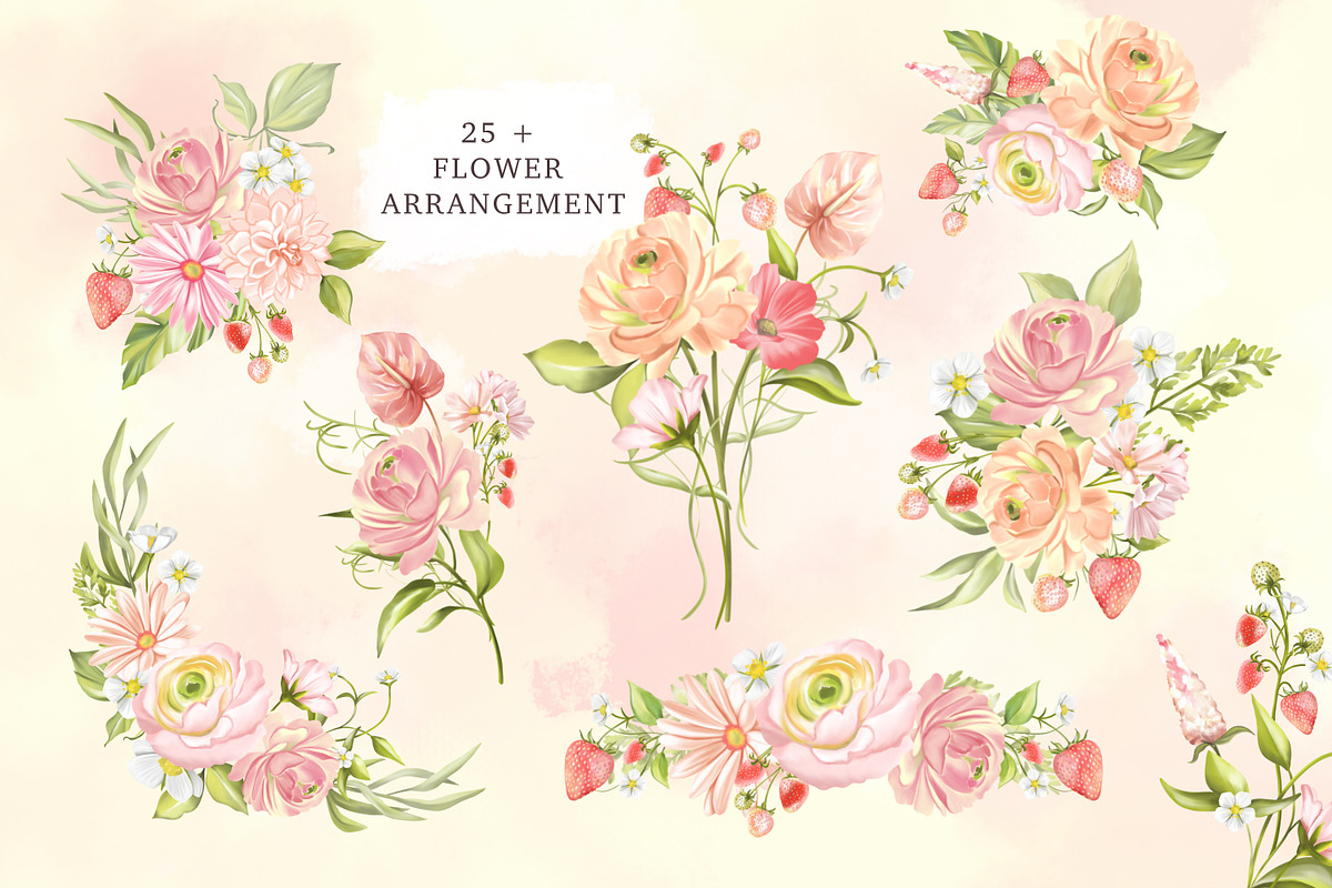 Strawberry Pink Flower Garden, a Decorative Illustration by Rachel Art Studio (Photo 3 of 9)