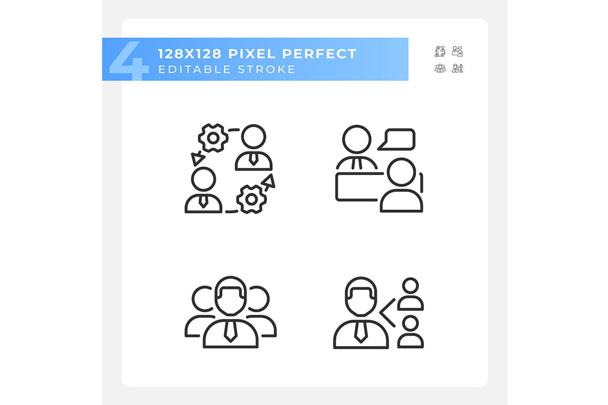 Teamwork pixel perfect linear icons, an Icon by IMG Visuals