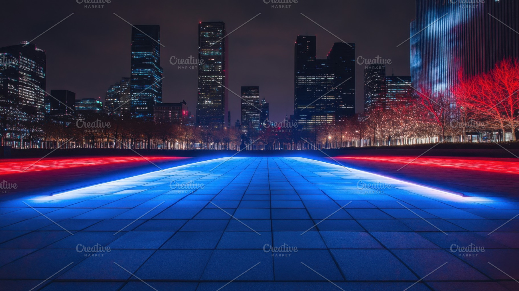 Bright city skyline at night, a Photo by Beautiful things