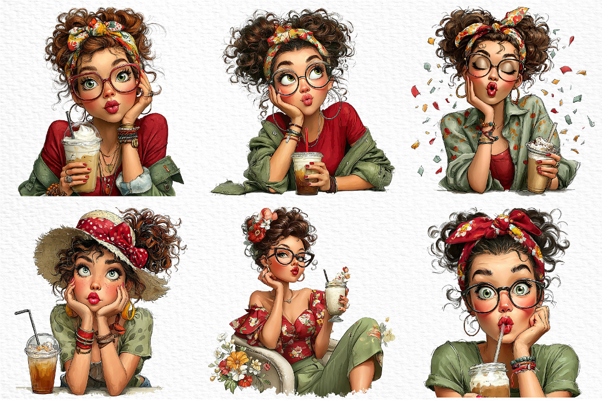 Whimsical Summer Coffee Girl Clipart, an Illustration by Craft Nest (Photo 9 of 12)