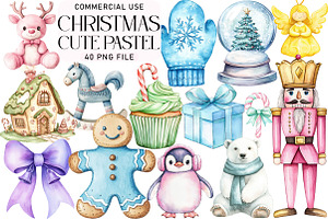 Cute Pastel Christmas Clipart, an Illustration by Daily.Designs