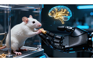 White mouse interacting with robotic, a Technology Photo by tilialucida