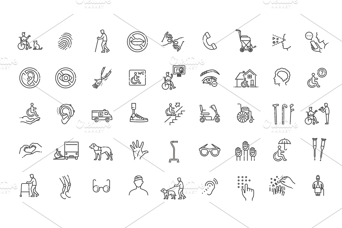 Set of disability vector Line Icons, an Object Graphic by Tettygreen