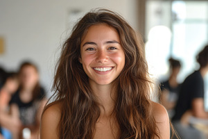 Young mixed race woman smiling, a Photo by Pavel_design