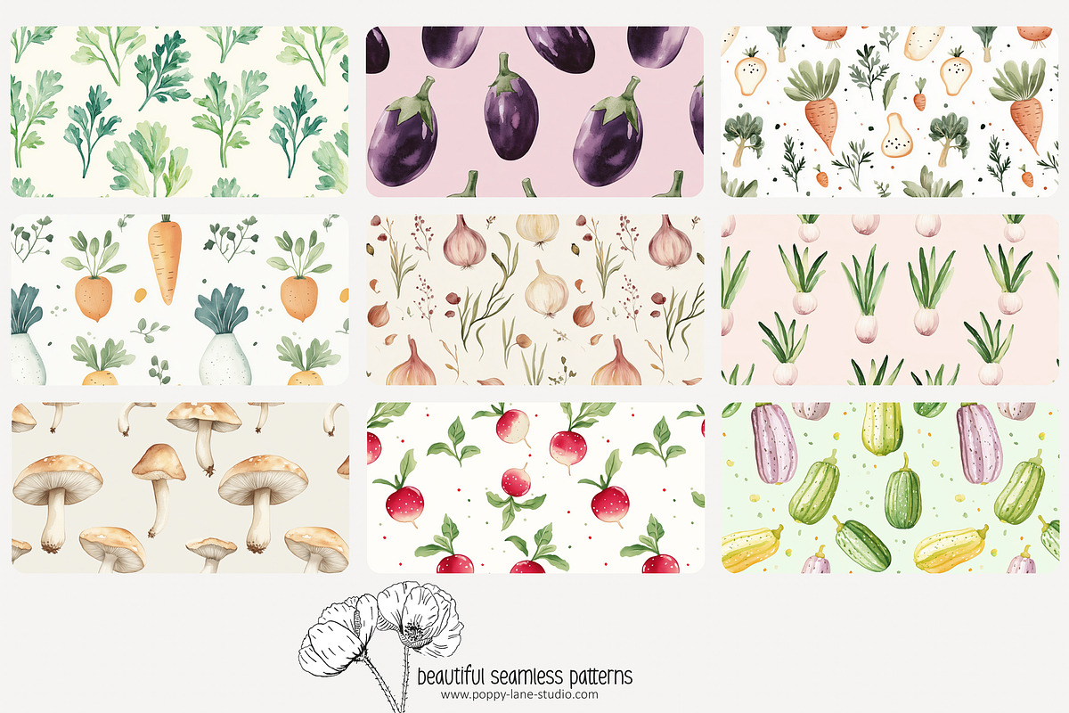 70 vegetable seamless pattern, a Pattern Graphic by Poppy Lane Studio (Photo 6 of 10)