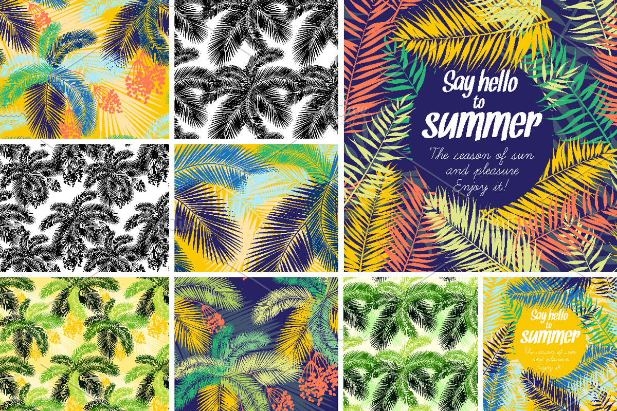 Set of seamless palm leaves patterns, an Illustration by VasilkovS (Photo 3 of 3)