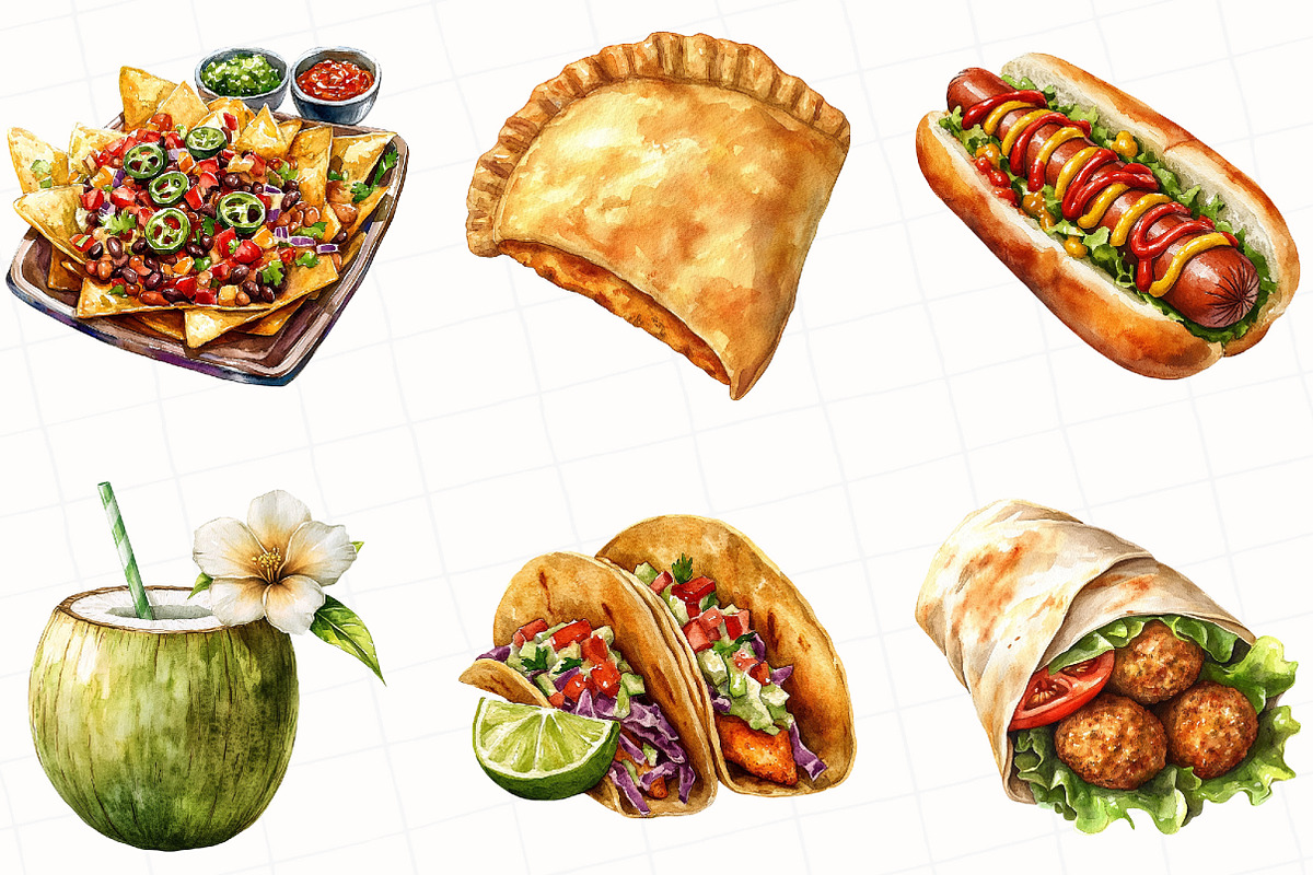Watercolor Street Food Clipart, an Illustration by OK Design (Photo 4 of 5)