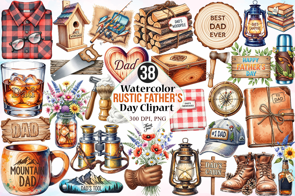 Watercolor Rustic Father's Day PNG, a Seasonal Illustration by Canvas Craft (Photo 1 of 8)