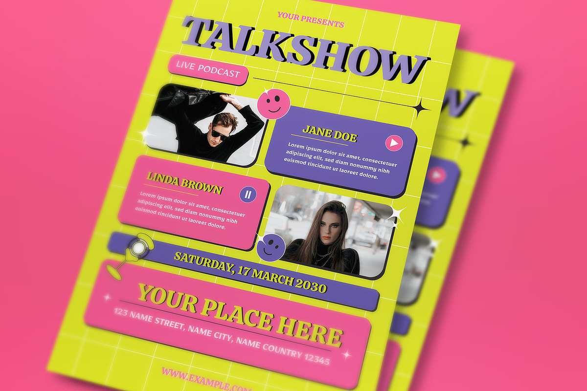Yellow Y2K Talkshow Flyer Set, a Flyer Template by graphicook (Photo 2 of 3)