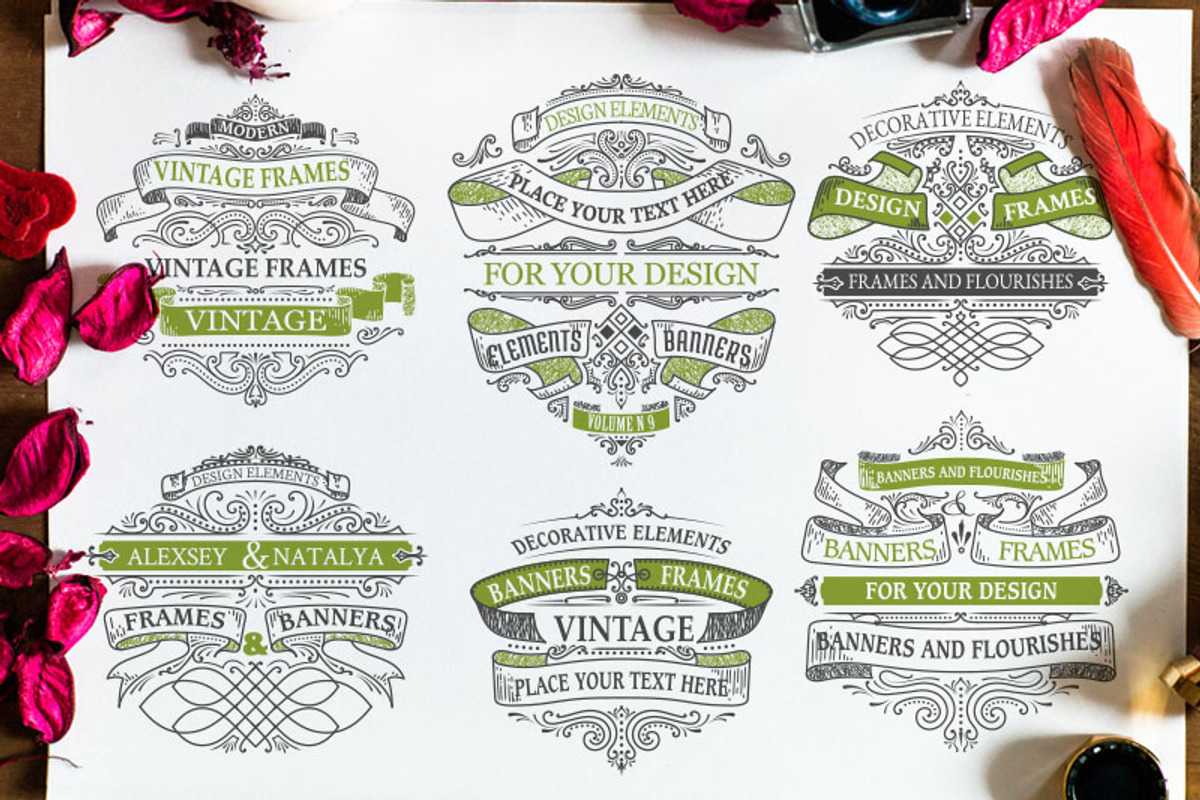 SET of vintage frames and badges, a Decorative Illustration by ARSCOR (Photo 4 of 5)
