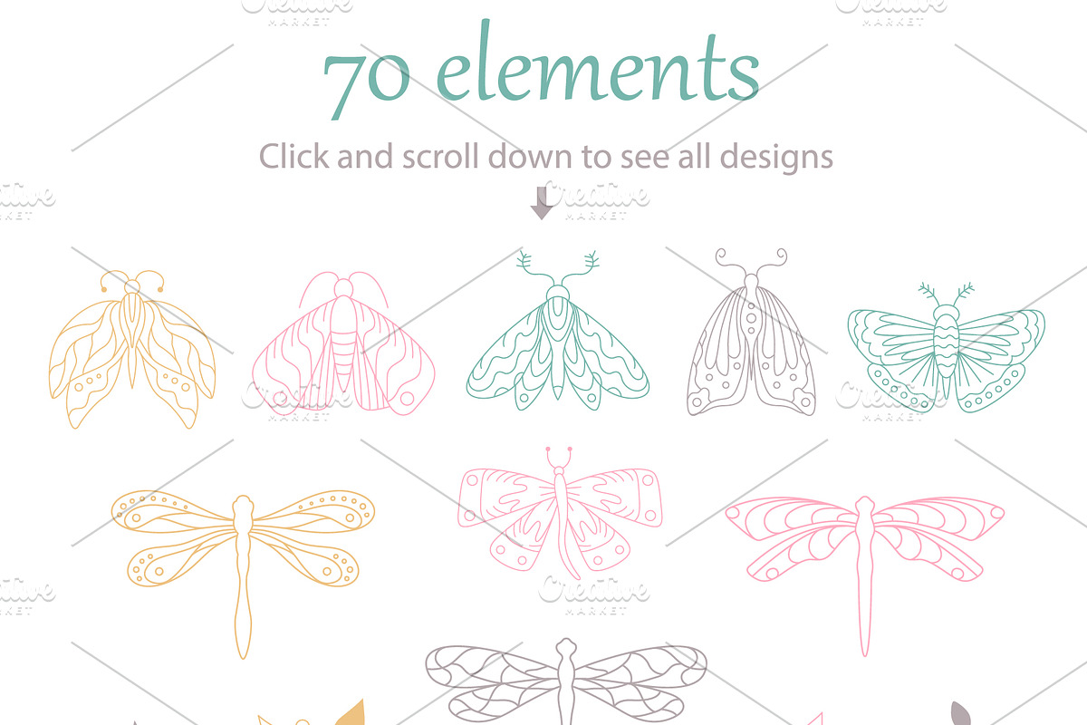 Moths and Dragonflies set & patterns, a Background Graphic by Svetlana Avv (Photo 2 of 7)