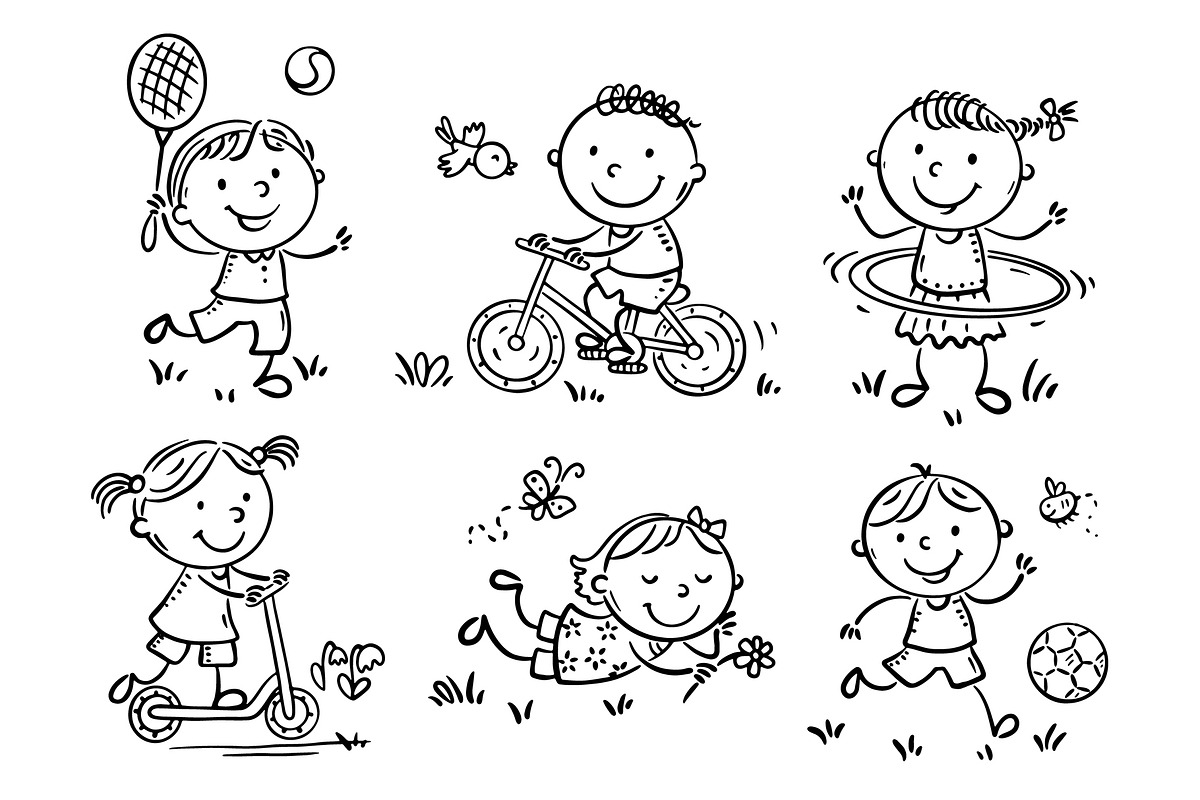 Doodle kids playing outdoors clipart, a Person Illustration by Bubert Art (Photo 2 of 4)