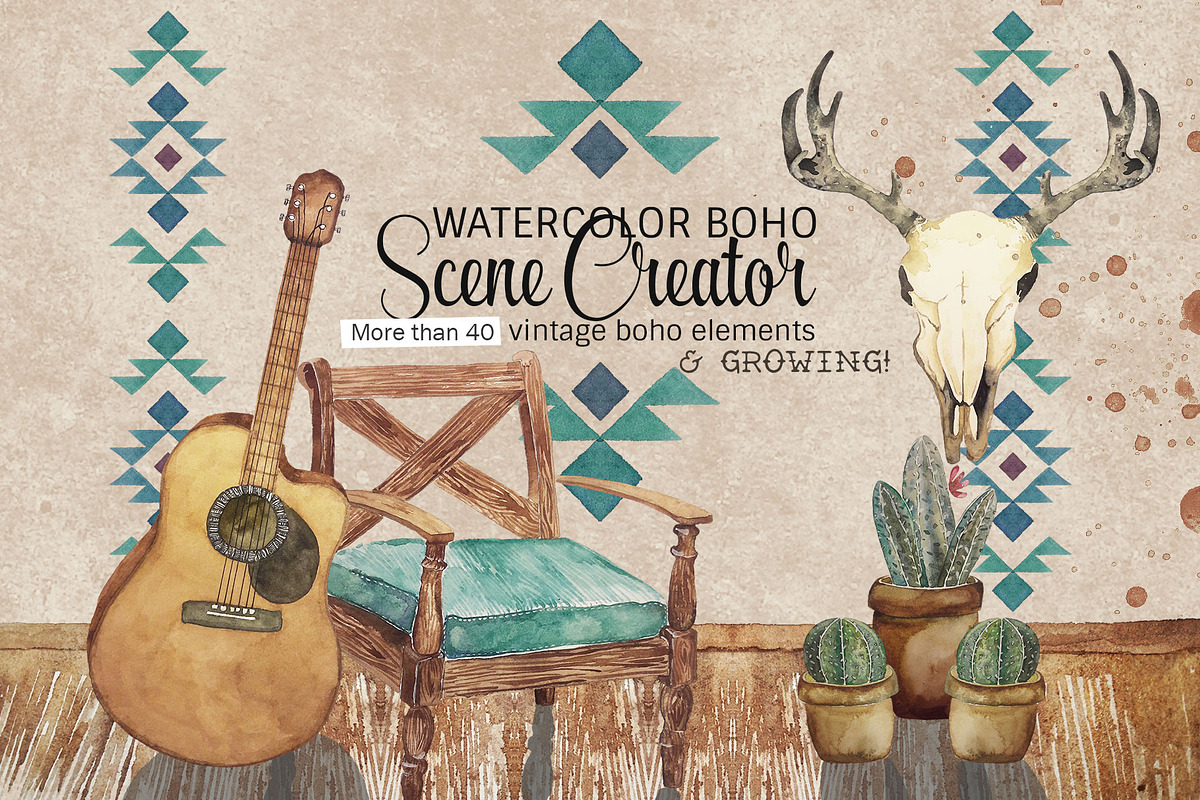 Boho Scene Creator (Watercolor), an Illustration by Curve and Pixel (Photo 6 of 7)
