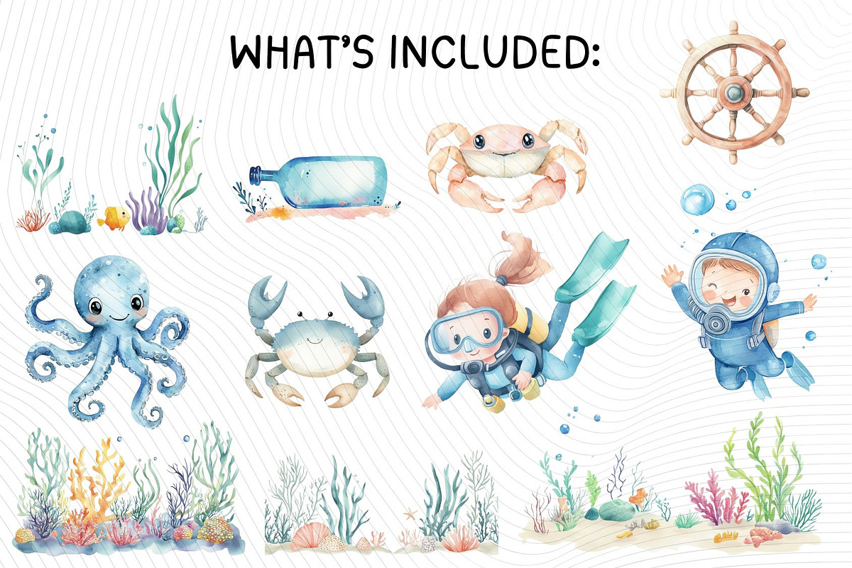 Cute Sea Life Clipart, an Illustration by PassionPNGcreation (Photo 3 of 13)
