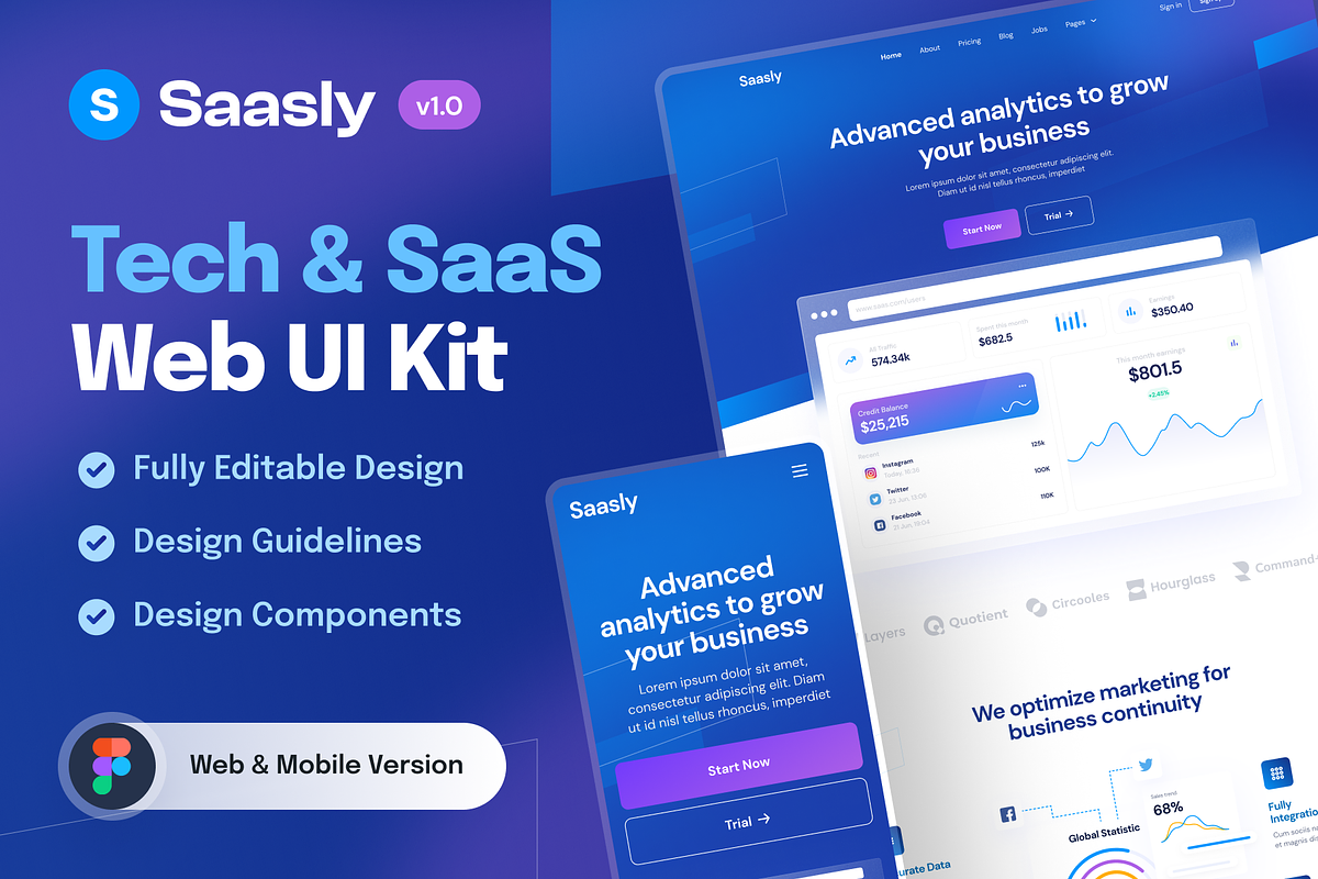 Saas & Tech Web Mobile UI Kit Saasly, an UI Kit Template by dhuhacreative (Photo 1 of 8)