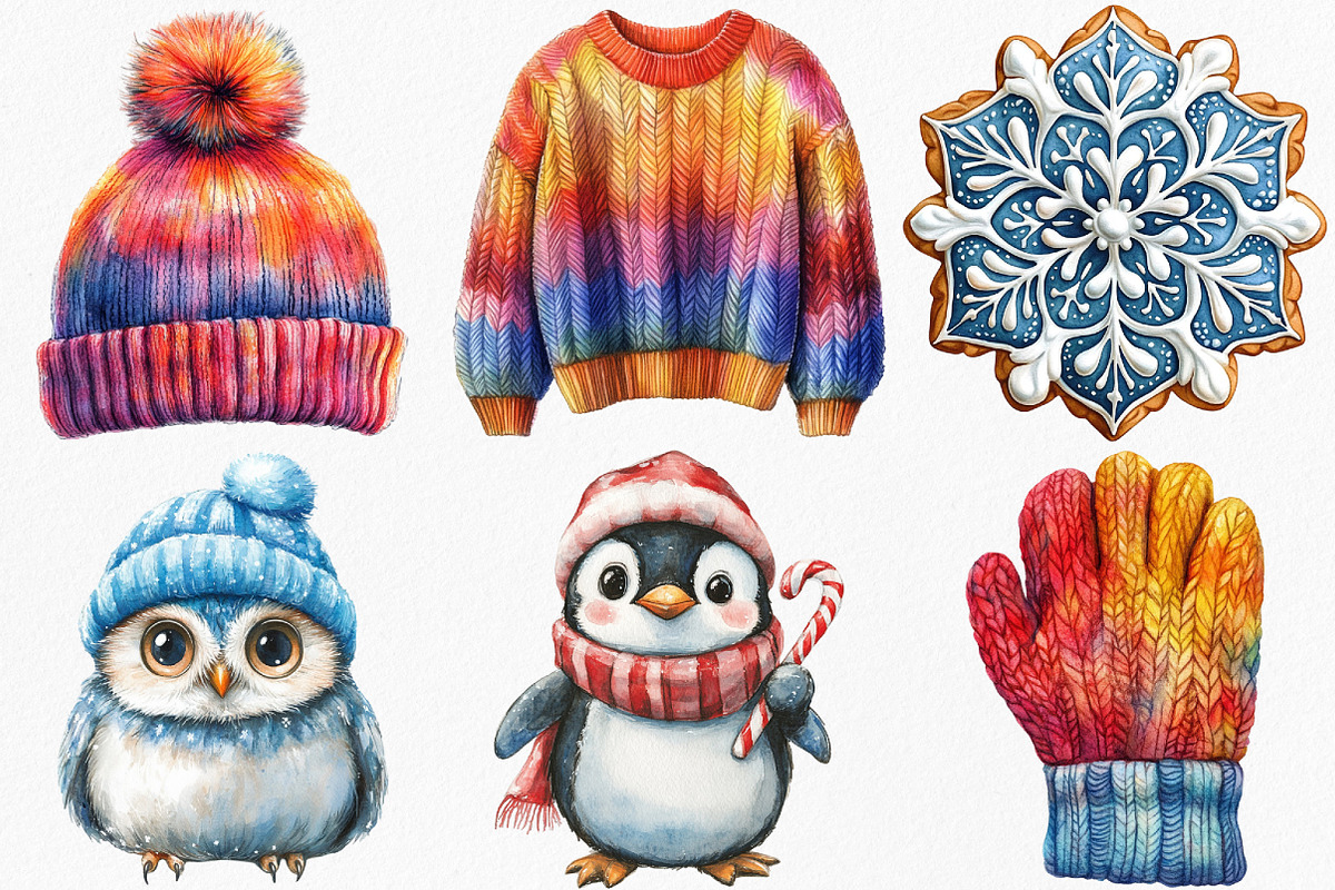 Watercolor Cute Winter Clipart, an Illustration by Canvas Craft (Photo 3 of 7)