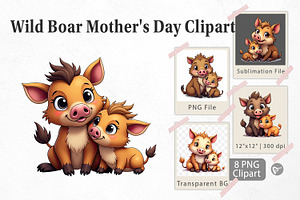 Wild Boar Mother's Day Clipart, a Graphic by Artnoy