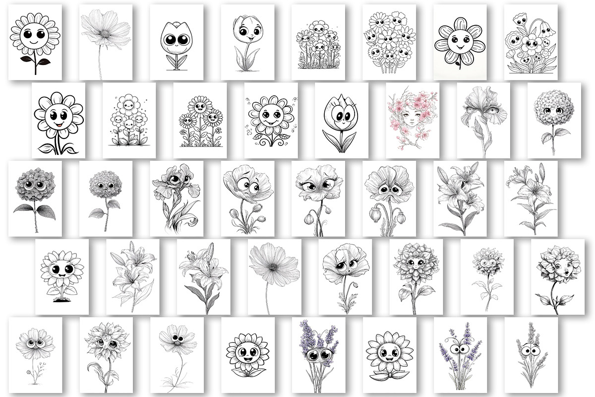 Summer flowers Coloring pagess, a Decorative Illustration by ElenazlataArt (Photo 2 of 5)
