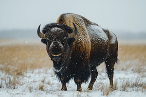 Majestic Bison in Winter Snow Wild A, an Animal Photo by Pixeness Studio