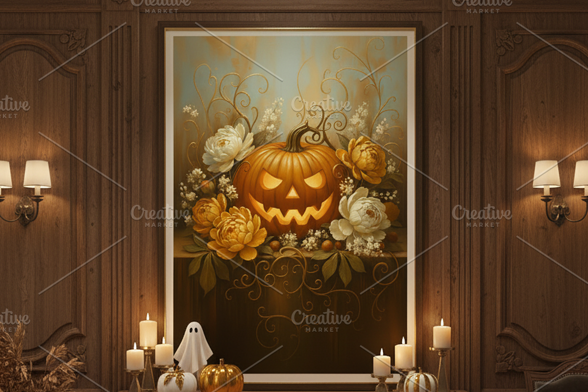 Elegant Gold Floral Halloween Print, a Background Graphic by Floraphoria (Photo 2 of 7)