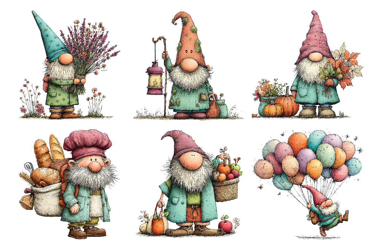 Watercolor Whimsical Gnome Clipart, a Seasonal Illustration by Creative Art (Photo 5 of 7)