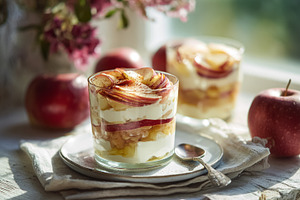 Refreshing homemade apple parfait served in a glass, featuring l, a Photo by Studio ANNA