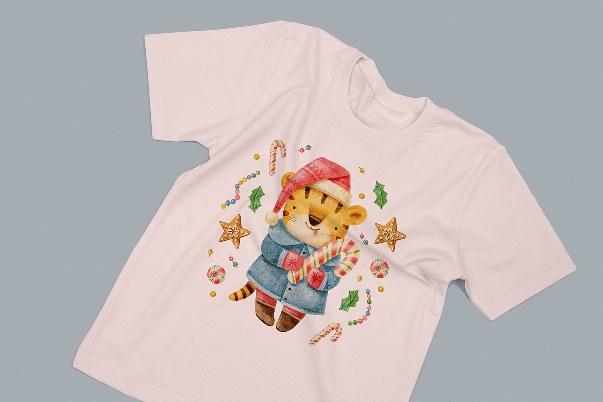 Christmas tigers. New Year cute set., an Animal Illustration by babenkoirusa (Photo 13 of 17)