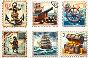 Nautical Pirates Stamp Postage Clipa, an Illustration by Rose Art (Thumbnail 3 of 4)